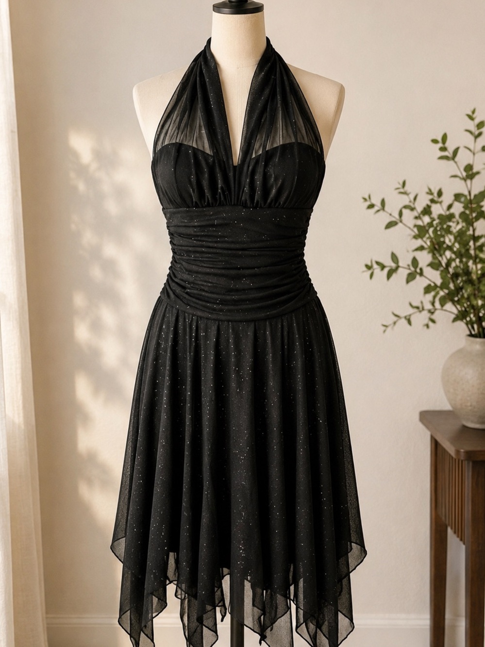 Black Y2K Halter Glitter Fairy Dress [Small]